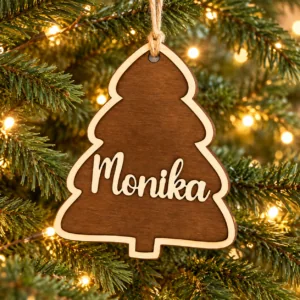 Drewniana bombka choinka z imieniem – 12 cm
