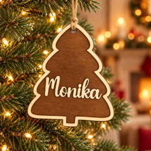 Drewniana bombka choinka z imieniem – 12 cm