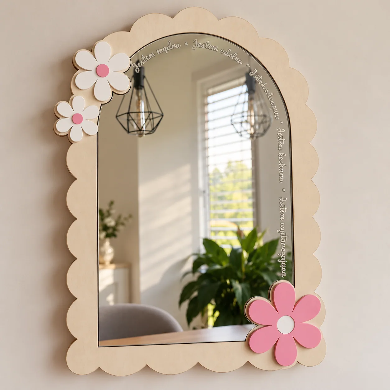 Lusterko z grawerowanymi afirmacjami i kwiatkami – 34 cm - obrazek 3