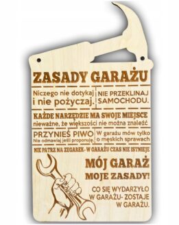 DREWNIANA TABLICZKA ZASADY GARAŻU EKSTRA PREZENT
