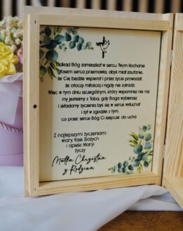 Pamiątka Komunii Świętej szkatułka na Biblię eukaliptus