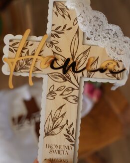 Krzyż Komunia Święta wzór liście