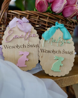 Zawieszka Jajko wielkanocne z królikiem i imieniem