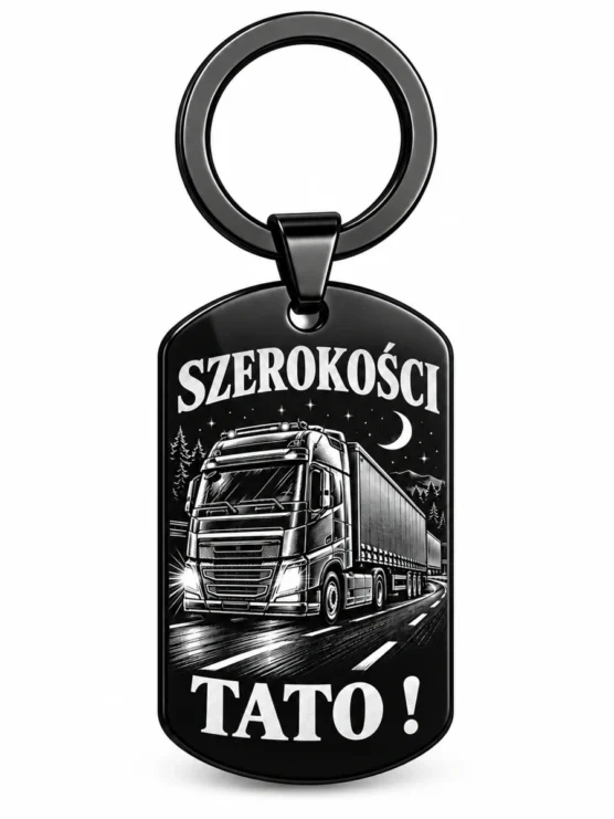 Brelok „Szerokości Tato!” z ciężarówką – czarny — produkt na białym tle